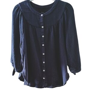 Talbots Navy Button-Up Blouse
